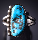 Size 9 Silver & Turquoise Navajo Handmade Ring by Ravis Henry 5L10F