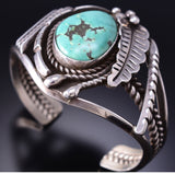 Vintage Silver & Ajax Turquoise Navajo Handmade Feather Bracelet 6D28N