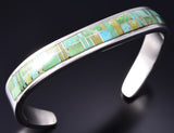 Vintage Silver & Turquoise Navajo Inlay Wave Bracelet by Steve Francisco 6A21J