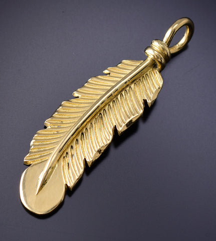 18k Gold Navajo Handmade Sacred Eagle Feather Pendant by Erick Begay 6F28V