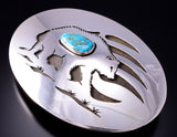 Silver & Lone Mountain Turquoise Bear Design Buckle by Erick Begay 3G07A