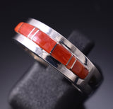 Size 9-1/2 Silver & Coral Navajo Inlay Ring by Wilbert Muskett Jr. 6D09P