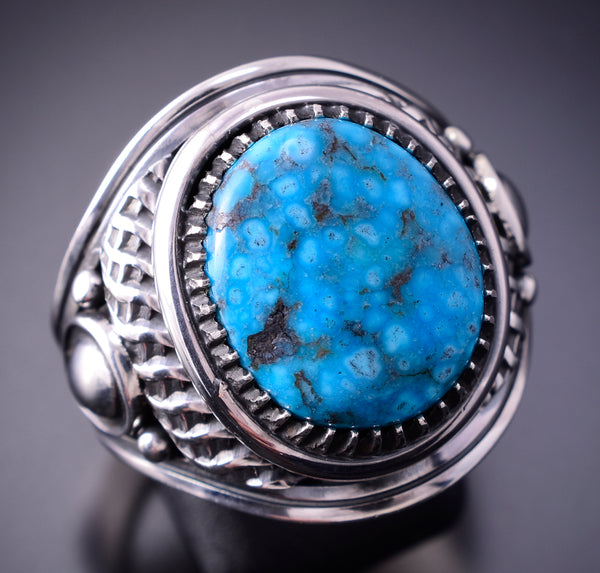 Size 12 Silver & Turquoise Navajo Handmade Ring by Derrick Gordon 4A04S