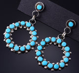 Silver & Turquoise Zuni Petit Point Hoop Earrings by Marlon Quam 5G22L