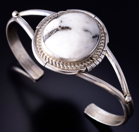 Silver & White Buffalo Turquoise Navajo Open Face Bracelet - Dave Skeets 5L20G