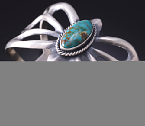 Silver & Turquoise Navajo Sandcast Bracelet by Eugene Gruber 6D07B