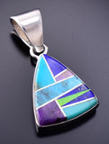 Reversible Silver Multistone Navajo Inlay Triangle Pendant by TSF 3L08L
