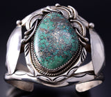 Vintage Silver & Turquoise Eagle Feathers Navajo Bracelet stamped SD 6F09U