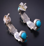 Silver & Turquoise Zuni Inlay Half Hoop Earrings 5F10R