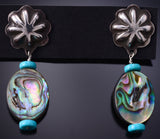 Silver & Abalone w/ Turquoise Navajo Concho Earrings by Ravis Henry 6D20C