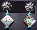 Silver & Abalone w/ Turquoise Navajo Concho Earrings by Ravis Henry 6D20H