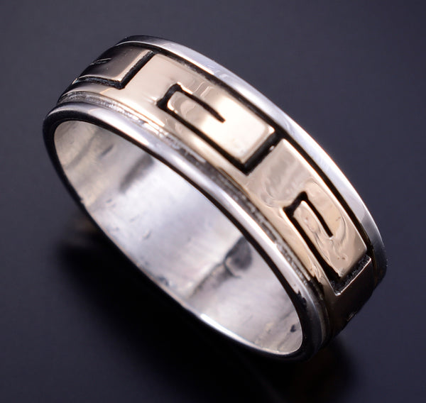 Size 4-3/4 Silver &14k Gold Basket Weave Navajo Ring by Scott Skeets 5L26H