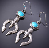 Silver & Turquoise Navajo Handmade Horseshoe Earrings by Gary Shorty 6D20Z