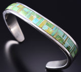 Vintage Silver & Turquoise Navajo Inlay Wave Bracelet by Steve Francisco 6A21J