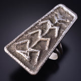 Size 9-1/2 Silver Navajo Tufacast "The Tree of Life" Long Ring Ravis Henry 5L10E