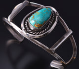 Vintage Silver & Turquoise Navajo Open Face Bracelet 5G28L
