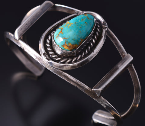 Vintage Silver & Turquoise Navajo Open Face Bracelet 5G28L