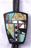 Onyx Multistone Santo Domingo Pueblo (Kewa) Mosaic Bolo Tie by Chris Nieto 5J29R