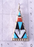 Silver & Turquoise Multistone Zuni Inlay Triangular Pendant by Carol Niiha 5B19C