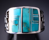 Vintage Size 11-1/2 Silver & Turquoise Navajo Inlay Kokpelli Men's Ring 6E14L