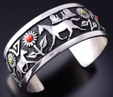 Coral & Gaspeite Roaming Horses Navajo Bracelet by Philbert Begay 3J30F