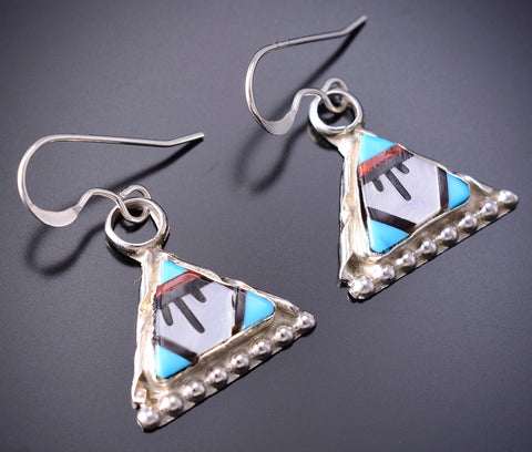 Silver & Turquoise Multistone Zuni Inlay Earrings by Wilton & Carol Niiha 6D20Y