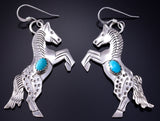 Silver & Turquoise Navajo Handmade Free Horses Earrings by Louise Yazzie 5G16M