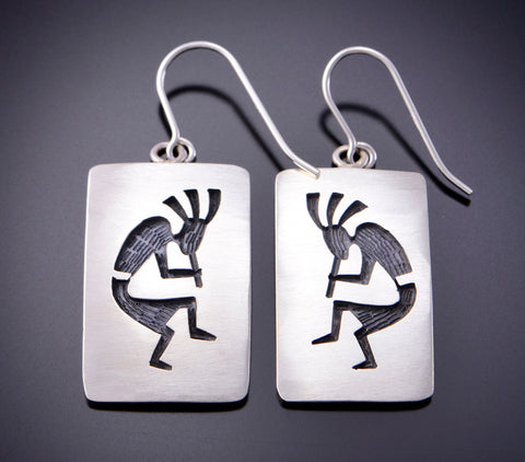 Hopi Earrings by Timothy Mowa - Kokopelli Design 3E18M
