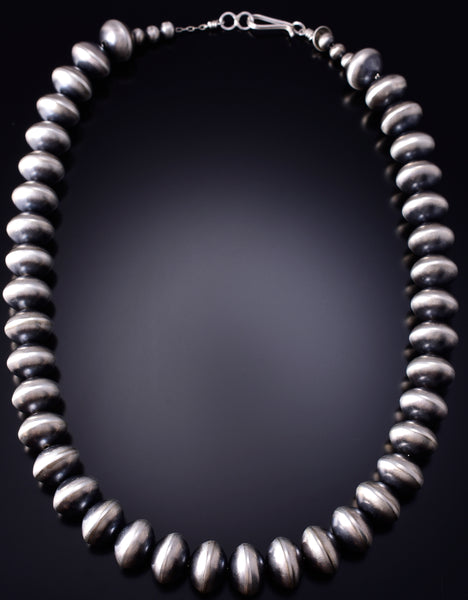 20" Silver Handmade 14mm Navajo Pearls Statement Necklace Bryannen Halwood 6F22U