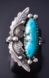 Vintage Size 7 Silver & Turquoise Eagle Feathers Navajo Ring 5K17T