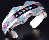 Silver & Turquoise Multistone Navajo Inlay Mountains Bracelet Jim Harrison 5G12N