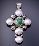 Silver & Sonoran Gold Turquoise - Freshwater Pearls Cross by Erick Begay 3C30T