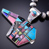 Silver & Turquoise Multistone Navajo Inlay Bear Pendant by Jimmy Harrison 6F22L