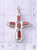 Silver & Coral Zuni Handmade Cross Pendant by Ceceilia Iule 6G29E