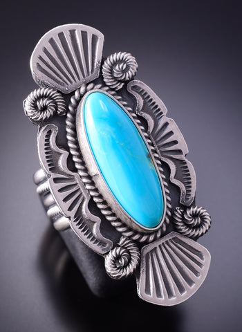 Size 7-1/4 Silver & Turquoise Navajo Handmade Ring by Michael Calladitto 4A12N