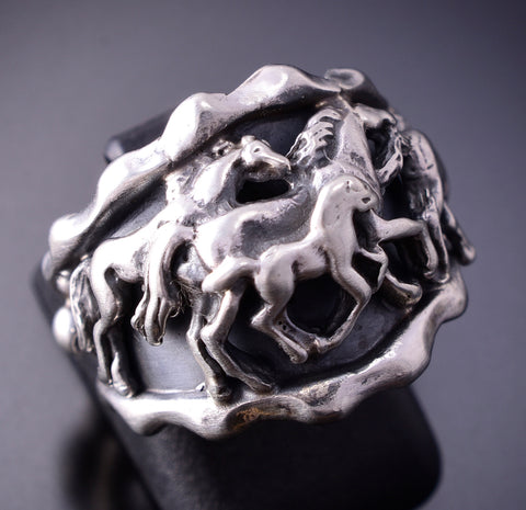 Size 7 Silver Running Free Horses Navajo Ring by Genevieve Francisco 4A12Q