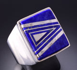 Size 11-1/2 Silver & Lapis Navajo Inlay Men's Ring by TSF 4A19V