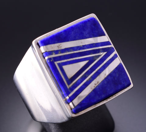 Size 11-1/2 Silver & Lapis Navajo Inlay Men's Ring by TSF 4A19V