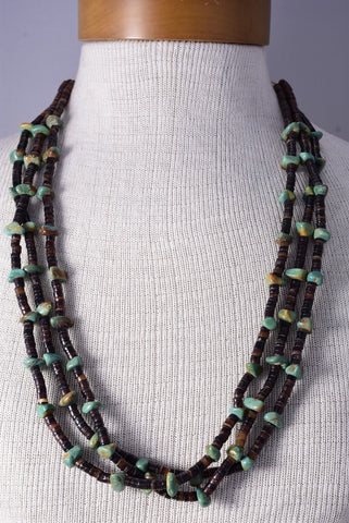 30" Three Strand Turquoise Nugget Multistone Santo Domingo Necklace by Randy Garcia - 5H25P
