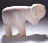 Large Alabaster Big Horn Sheep Fetish carving by Andre Quandelacy 4D02O