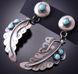 Silver & KingmanTurquoise Eagle Feather Navajo Earrings by Gabriele Yazzie 4A29H