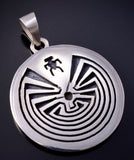 Silver Hopi Handmade Man in the Maze Pendant by Gerald Lomaventema 5H25R