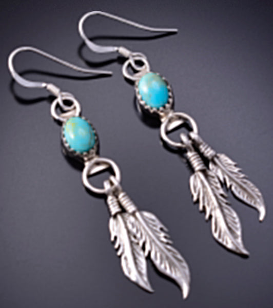 Silver & Turquoise Navajo Eagle Feathers Earrings by Robinson Martinez 6D09A