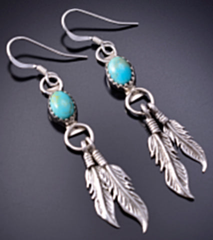 Silver & Turquoise Navajo Eagle Feathers Earrings by Robinson Martinez 6D09A