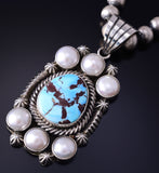Silver & Golden Hills Turquoise Fresh Pearl Navajo Pendant by Erick Begay 5F30V