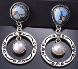 Silver & Golden Hills Turquoise w/ Fresh Pearl Navajo Earrings Erick Begay 6C02K