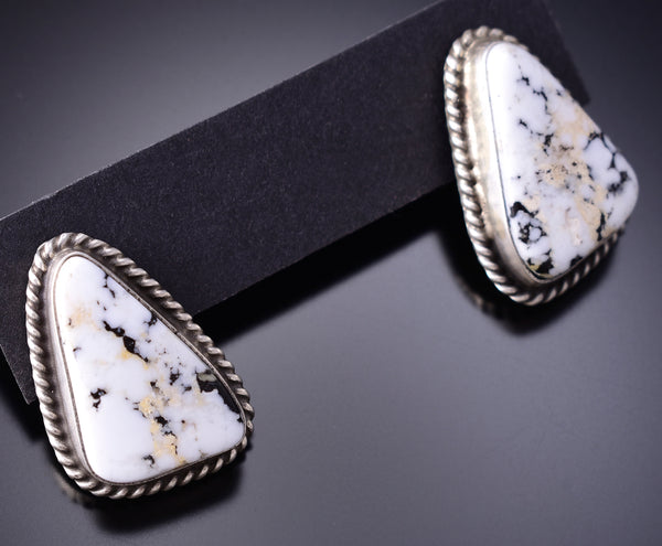 Silver & White Buffalo Turquoise Navajo Handmade Earrings by Elouise Kee 6H25W