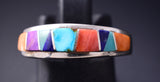 Size 7-1/4 Silver & Turquoise Multistone Navajo Inlay Ring by Aldora Henry 5L07Z