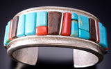 Preowned Silver Multistone Navajo Cobblestone Inlay Bracelet Darryl Begay 6H31V
