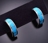 Simple and Elegant Turquoise Inlay Hoop Earring by Claresse Kylestewa 3E18Q